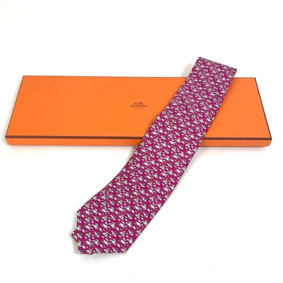 HERMES cloud hose Overall handle Fashion Accessories Necktie silk Purple Based - Picture 1 of 14